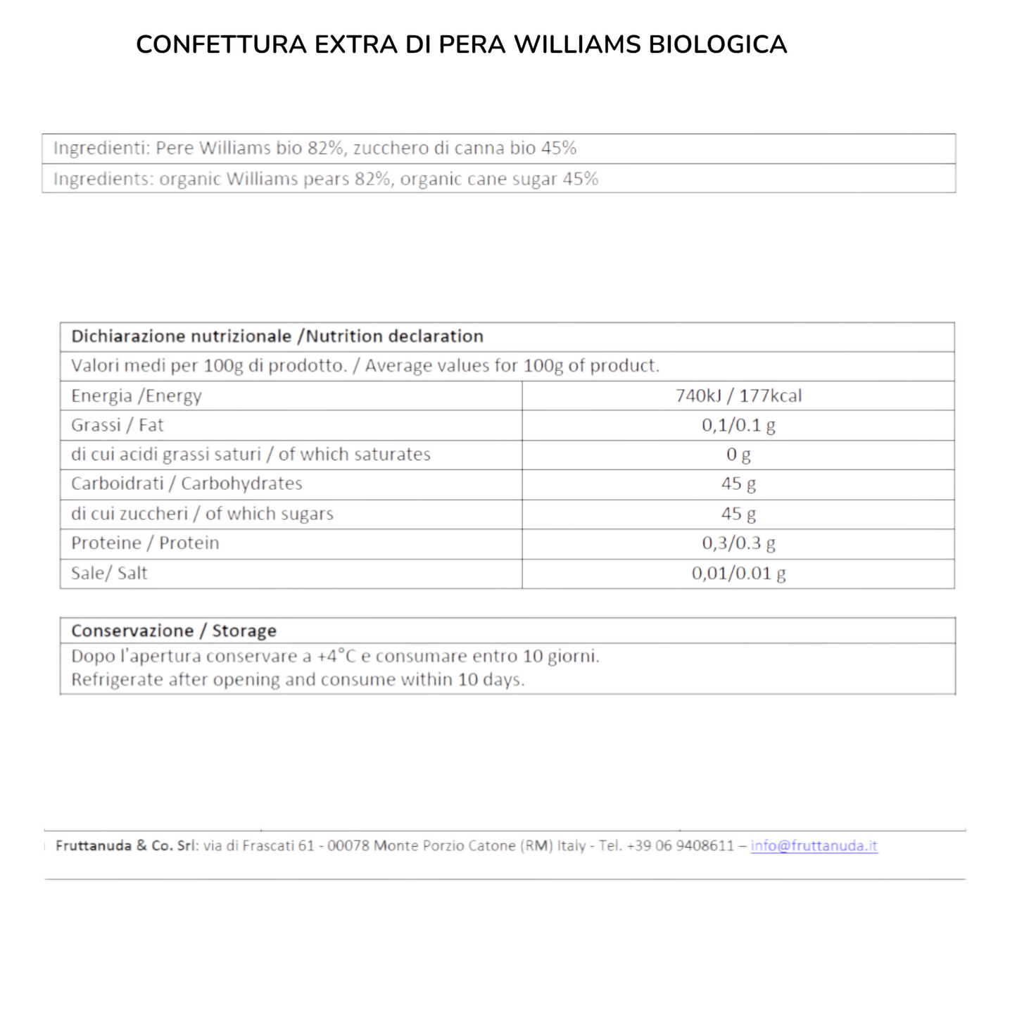 CONFETTURA EXTRA DI PERA WILLIAMS BIO FRUTTANUDA