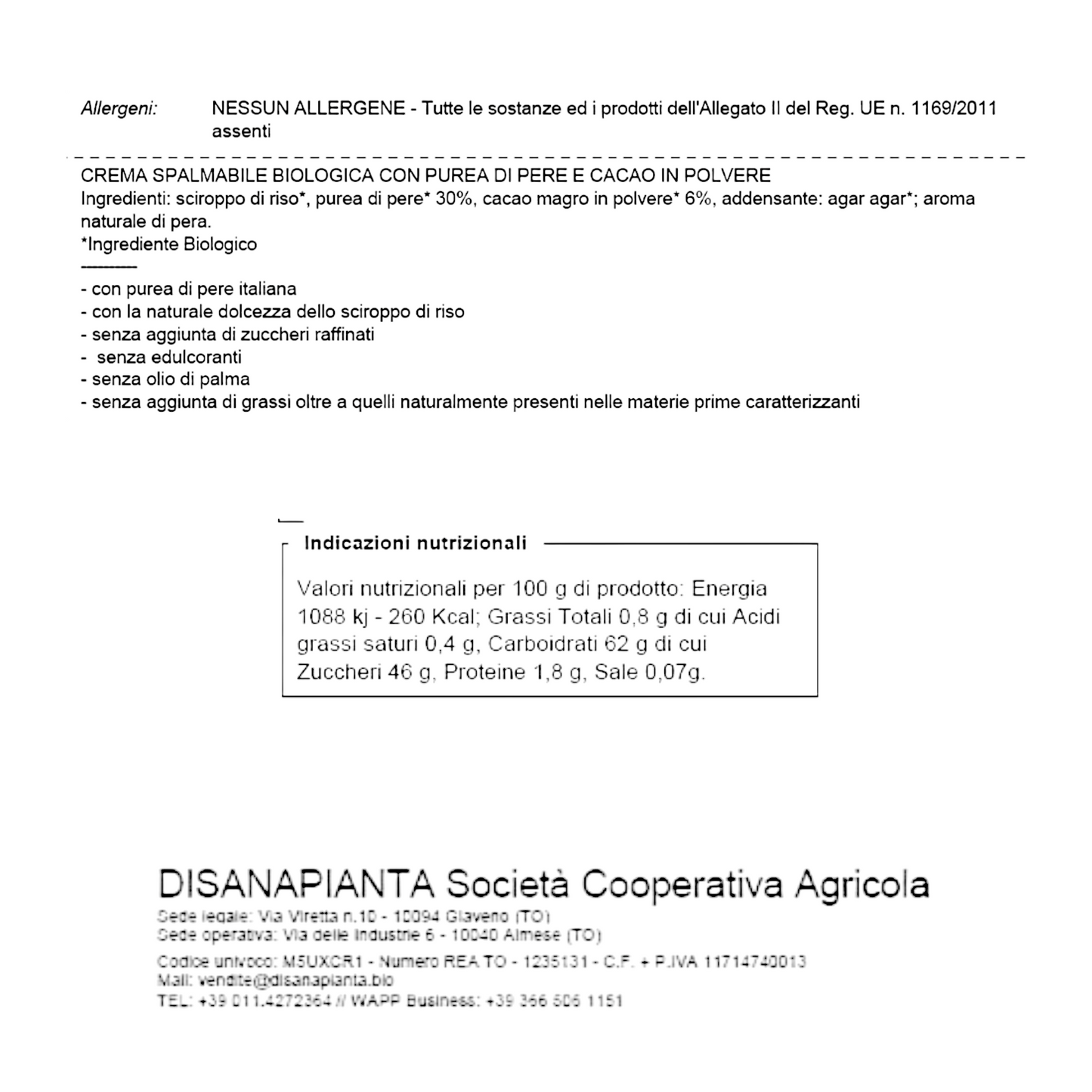 CREMA SPALMABILE PERA E CACAO BIO DI SANA PIANTA
