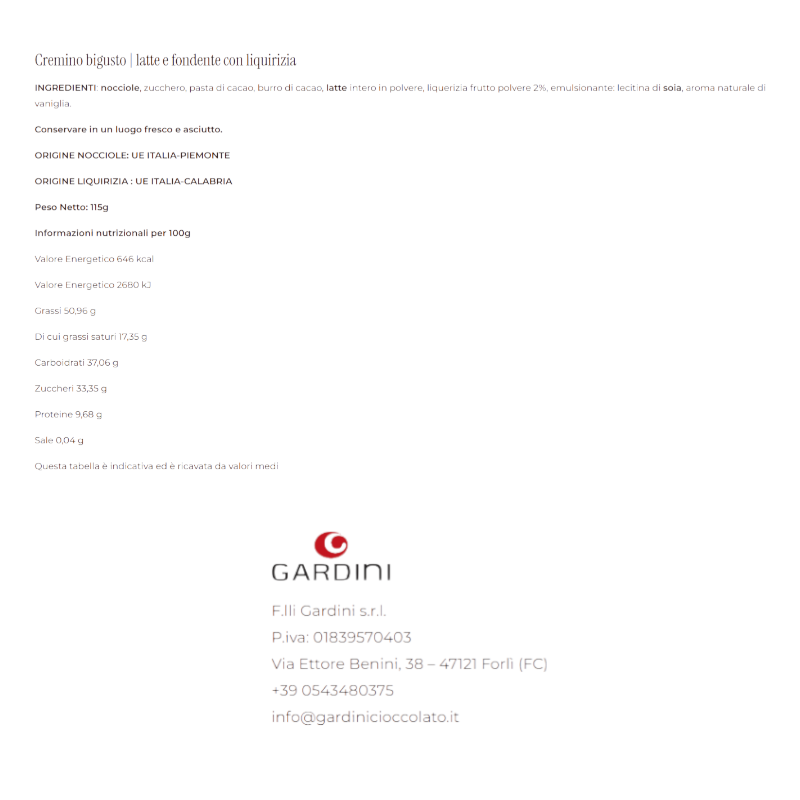 GARDINI DARK MILK AND LIQUORICE CREMINO