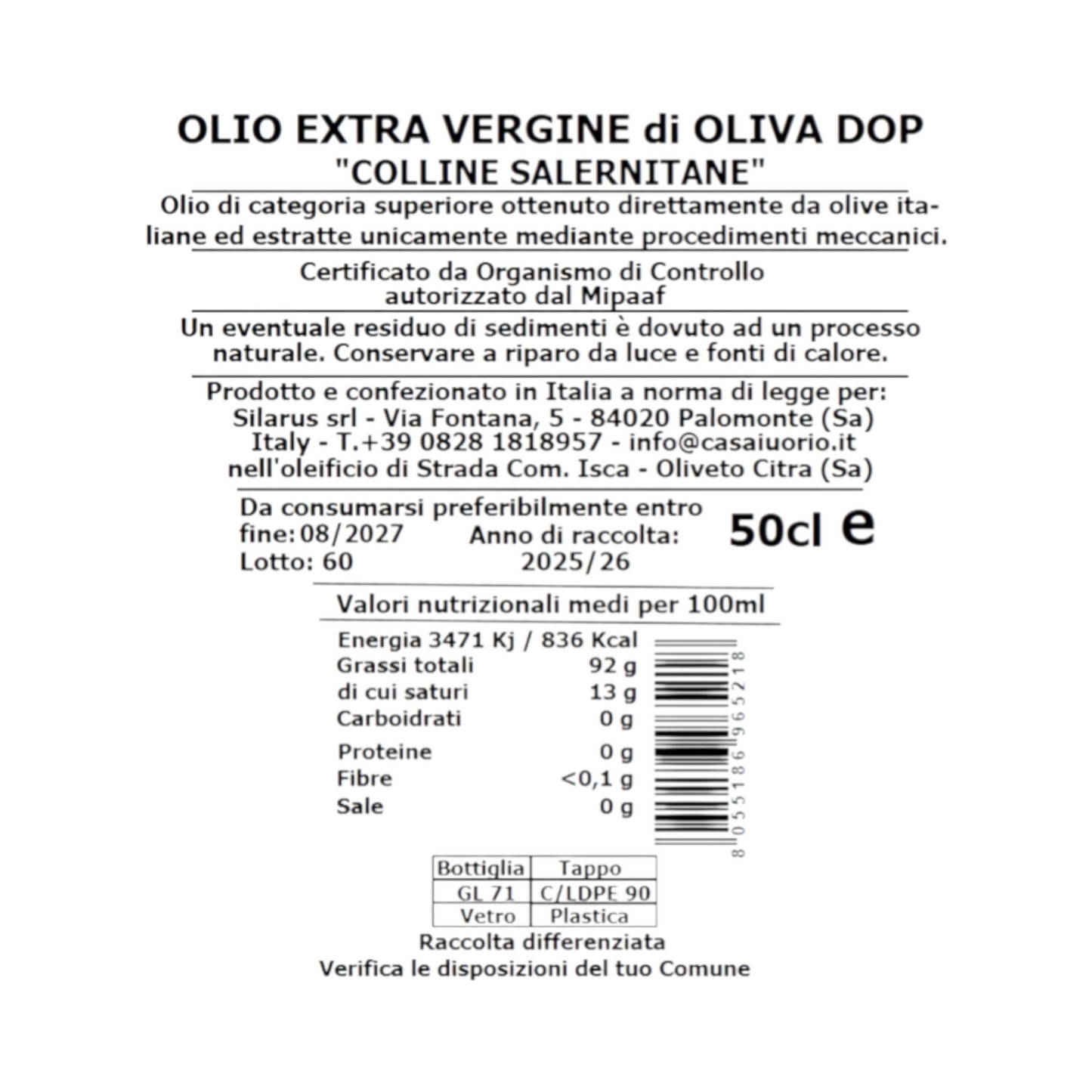 EXTRA VIRGIN OLIVE OIL COLLINE SALERNITANE D.O.P. IUORIO HOUSE