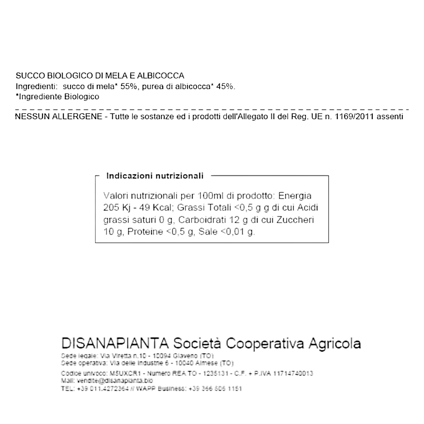 SUCCO BIOLOGICO ALBICOCCA DISANAPIANTA
