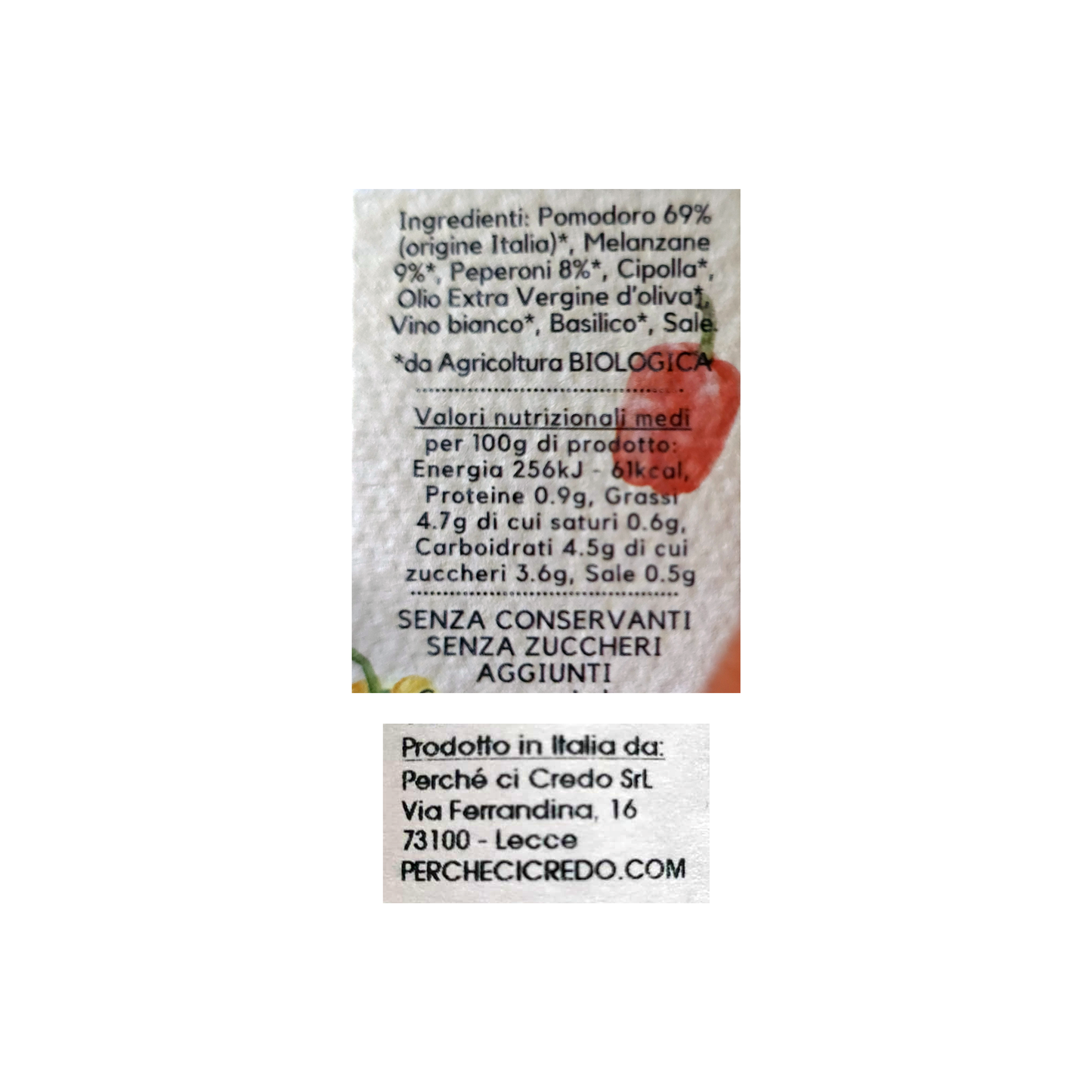 SUGO PRONTO MELANZANE E PEPERONI BIOLOGICO PERCHÉ CI CREDO