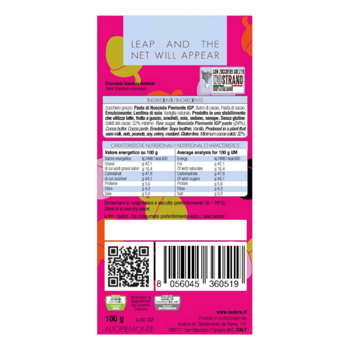 AUDERE DARK GIANDUIA CHOCOLATE BAR