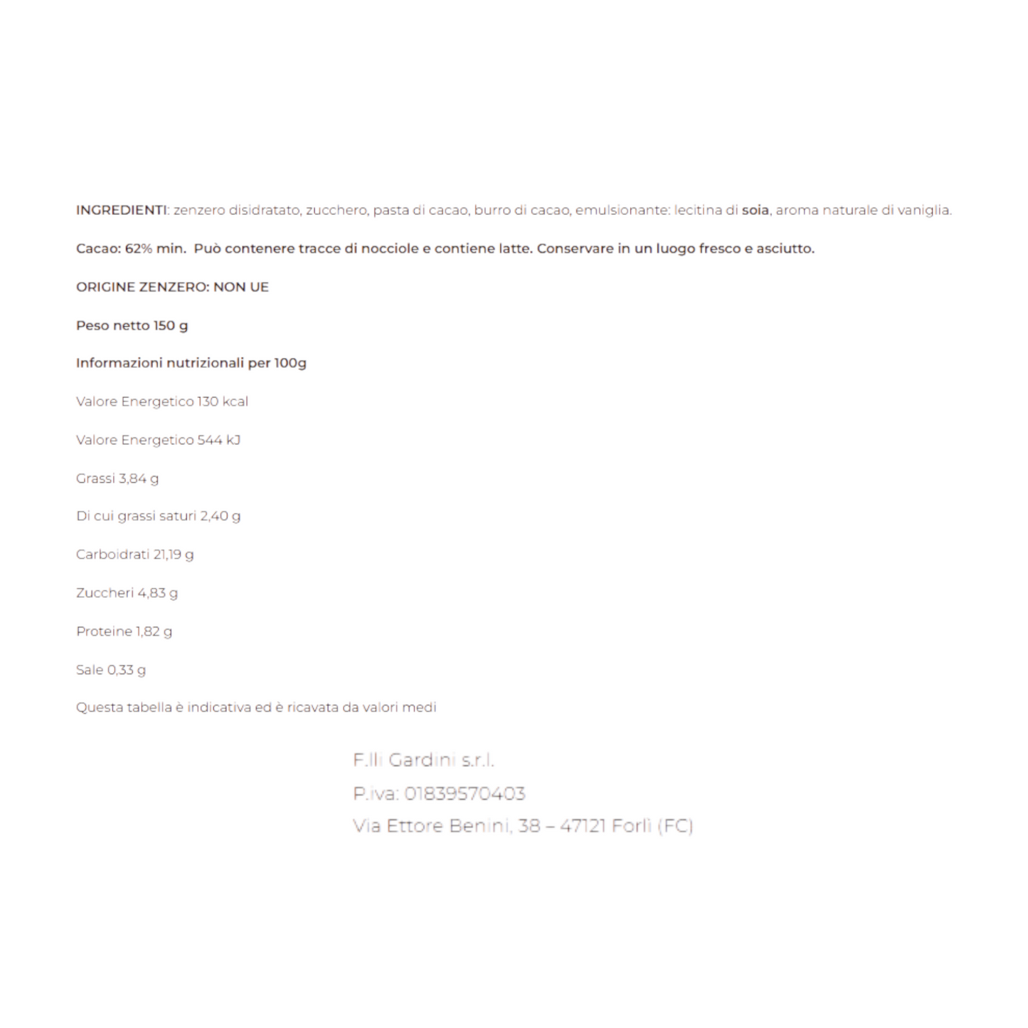 ZENZERINI – ZENZERO RICOPERTO DI CIOCCOLATO FONDENTE GARDINI