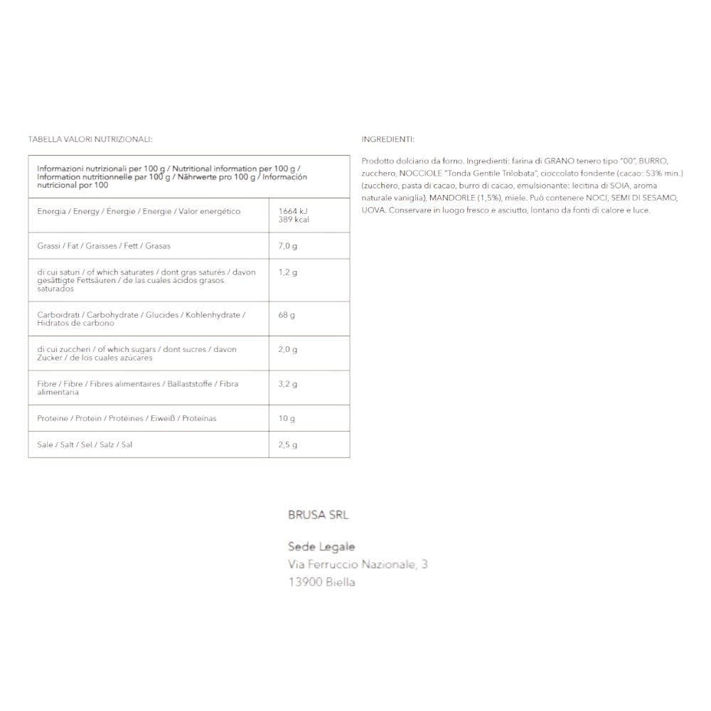 BACI DI DAMA PIEMONTESI ARTIGIANALI BRUSA