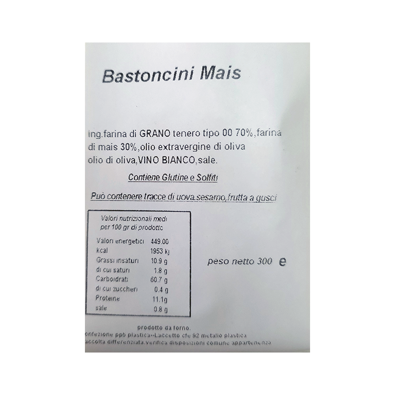 BASTONCINI ARTIGIANALI AL MAIS LE DELIZIE DEL GRANO ALTAMURA