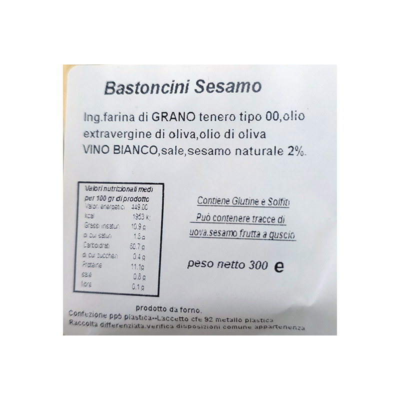 BASTONCINI ARTIGIANALI AL SESAMO LE DELIZIE DEL GRANO ALTAMURA