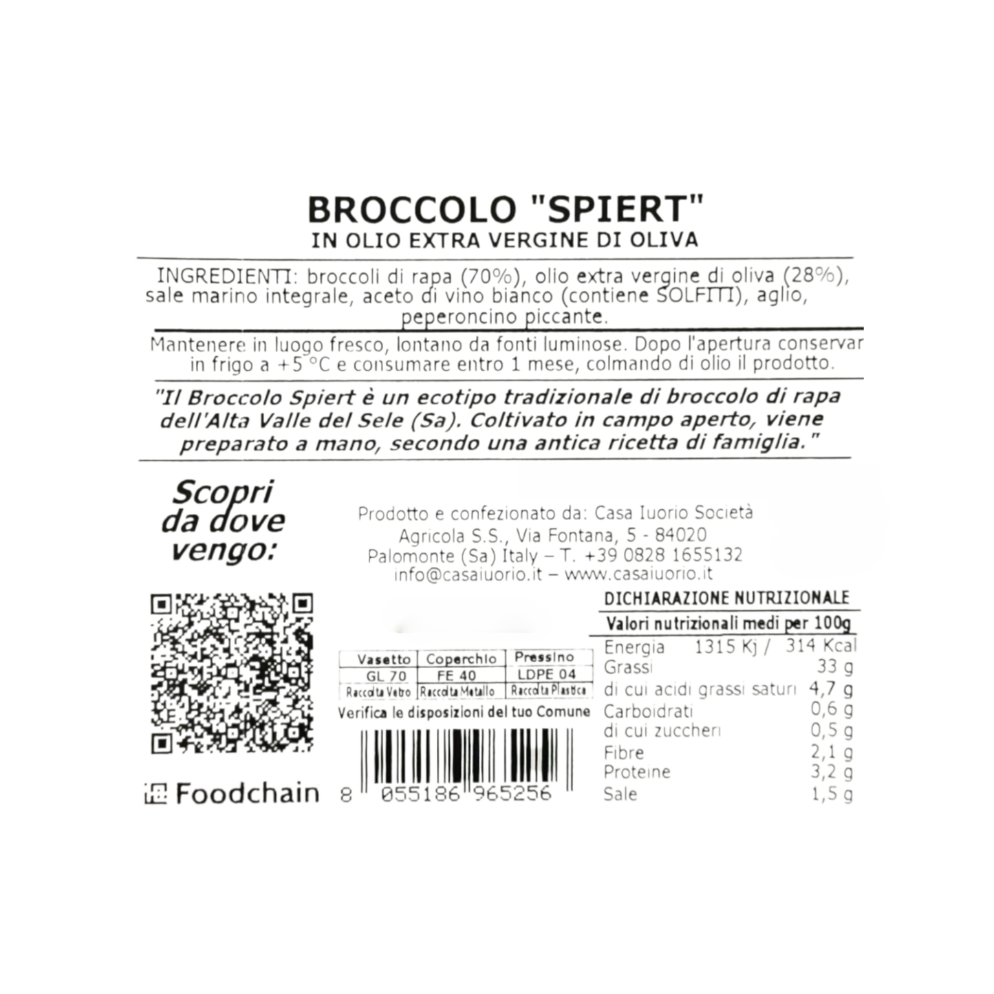“SPIERT” BROCCOLI IN EXTRA VIRGIN OLIVE OIL CASA IUORIO