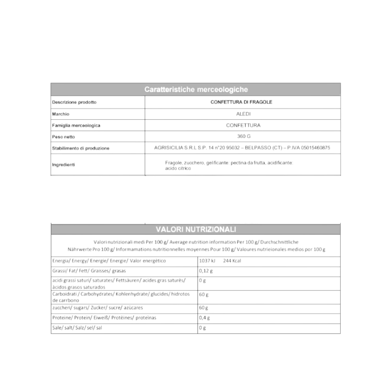 CONFETTURA EXTRA DI FRAGOLE DELL'ETNA ALEDI