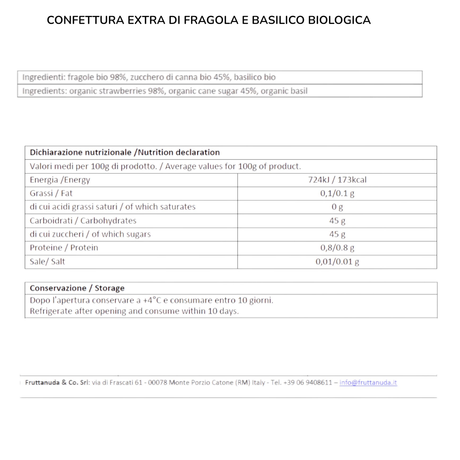 CONFETTURA EXTRA DI FRAGOLA E BASILICO BIO FRUTTANUDA