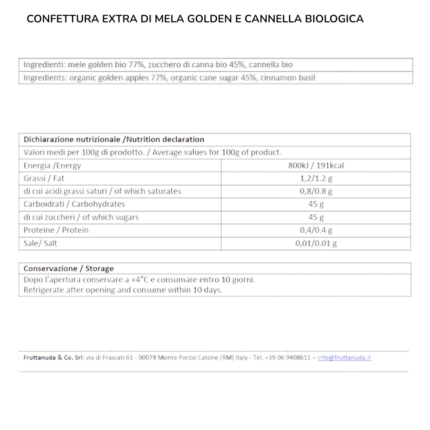 CONFETTURA EXTRA DI MELA GOLDEN E CANNELLA BIO FRUTTANUDA