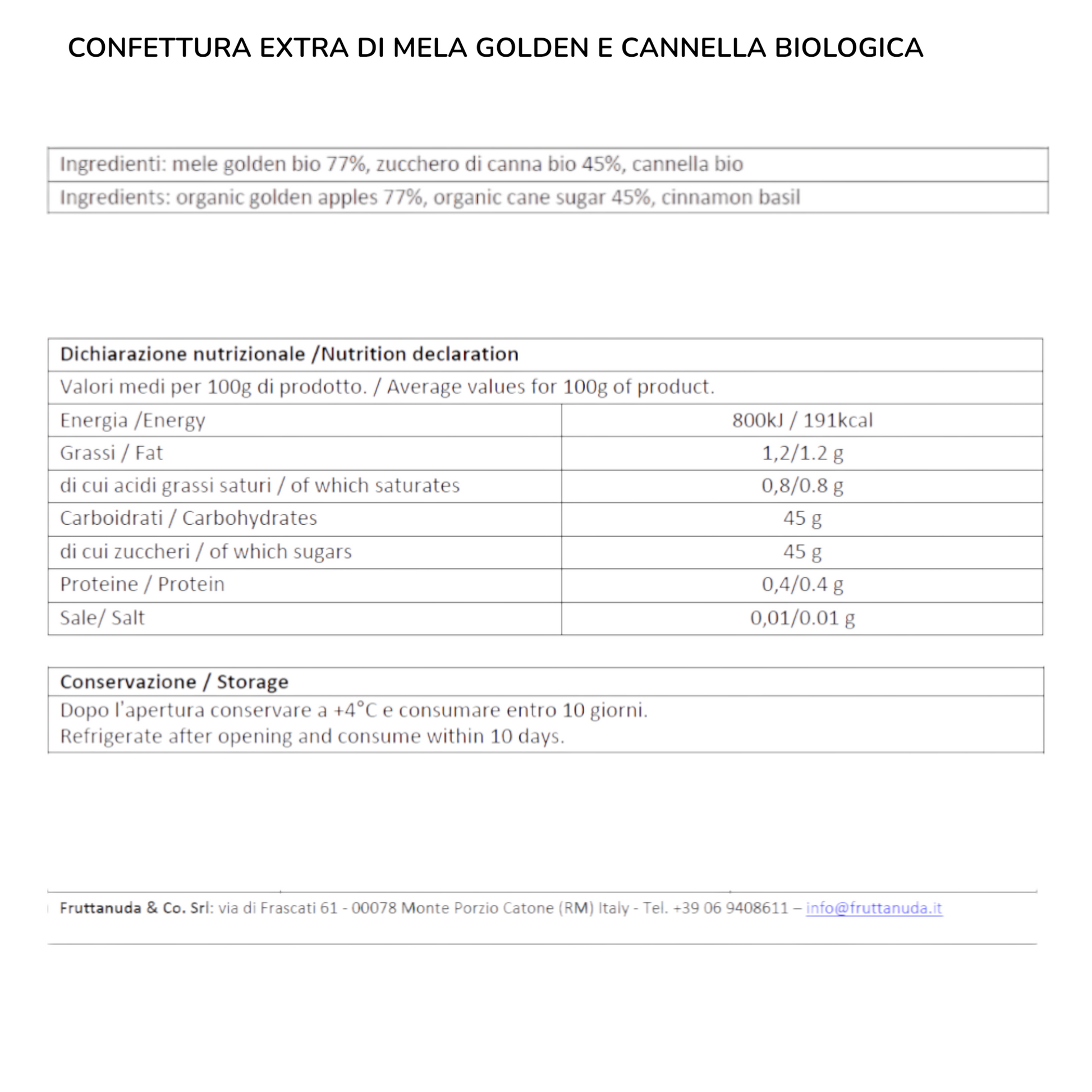 CONFETTURA EXTRA DI MELA GOLDEN E CANNELLA BIO FRUTTANUDA