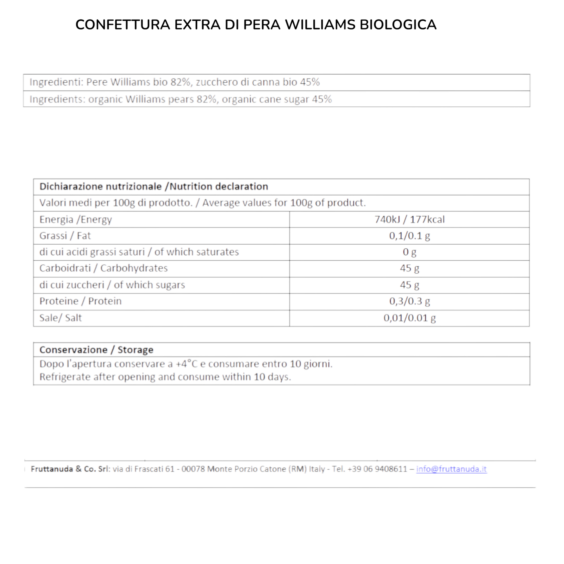 CONFETTURA EXTRA DI PERA WILLIAMS BIO FRUTTANUDA