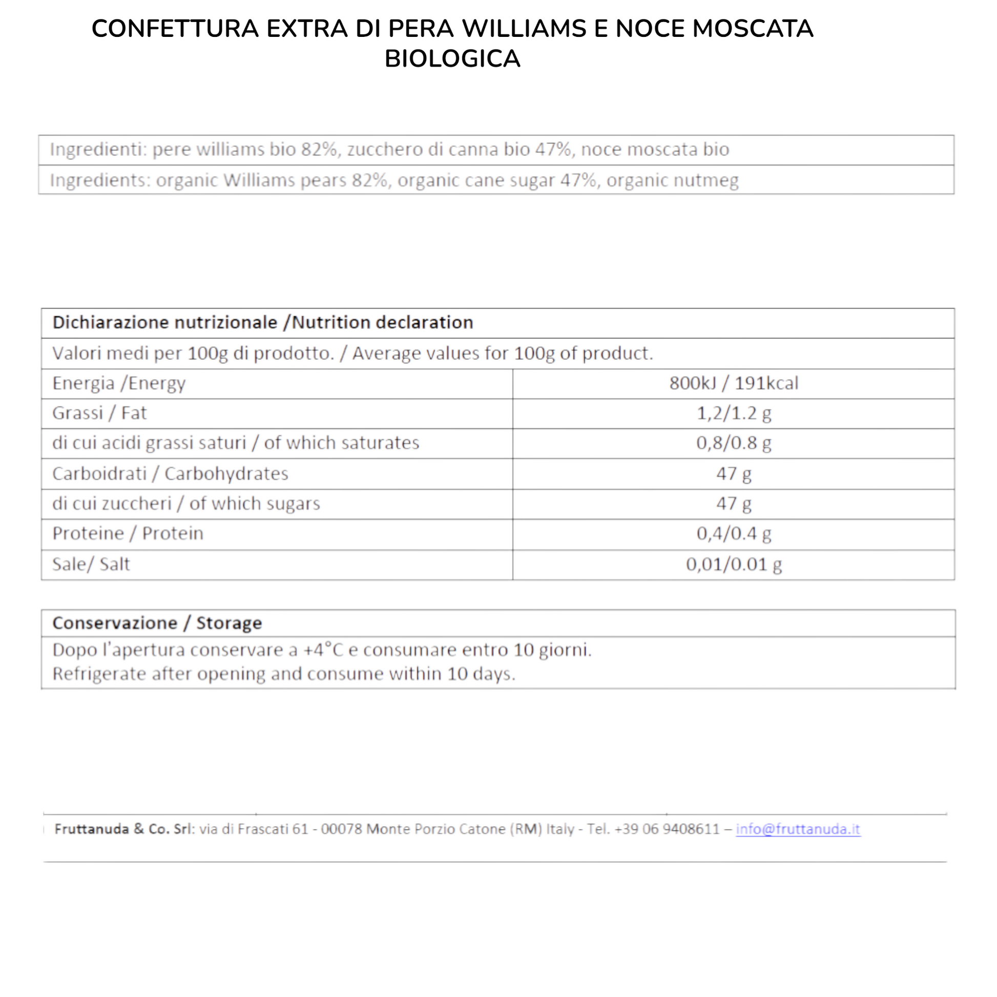 CONFETTURA EXTRA DI PERA WILLIAMS E NOCE MOSCATA BIO FRUTTANUDA