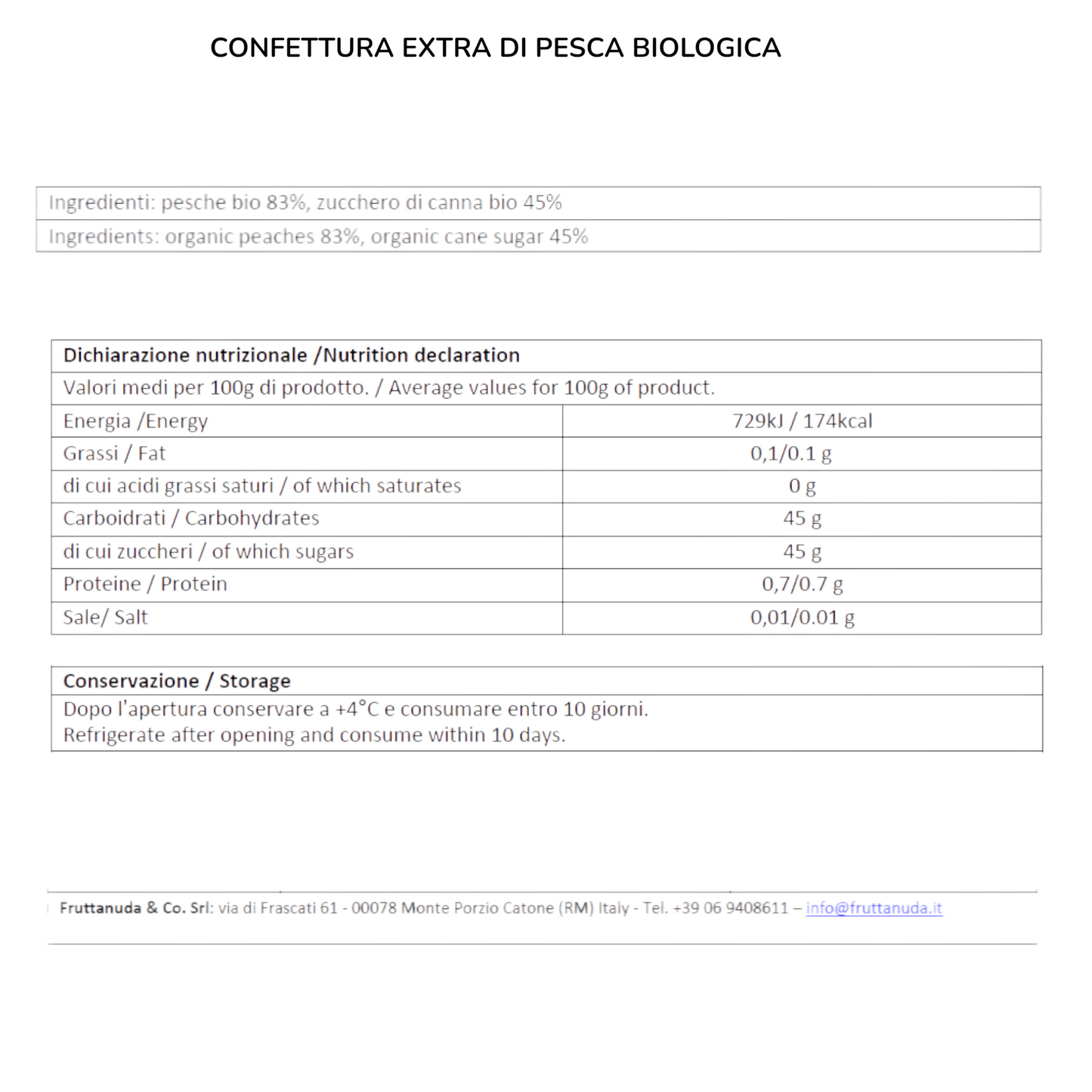 CONFETTURA EXTRA DI PESCA BIO FRUTTANUDA