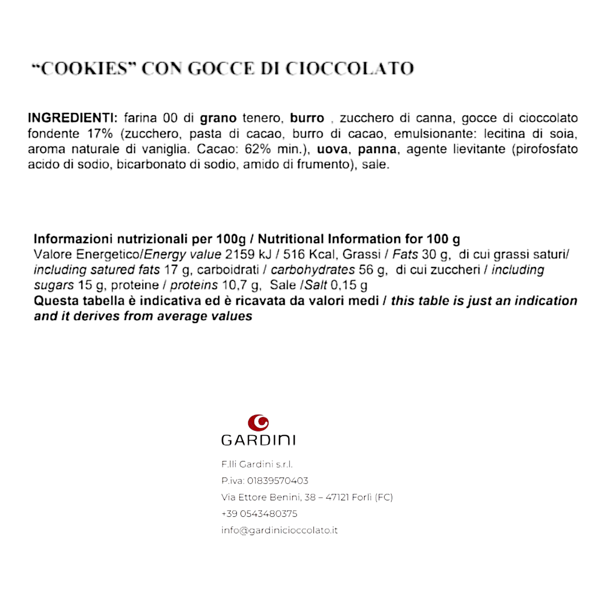 COOKIES CON GOCCE DI CIOCCOLATO GARDINI