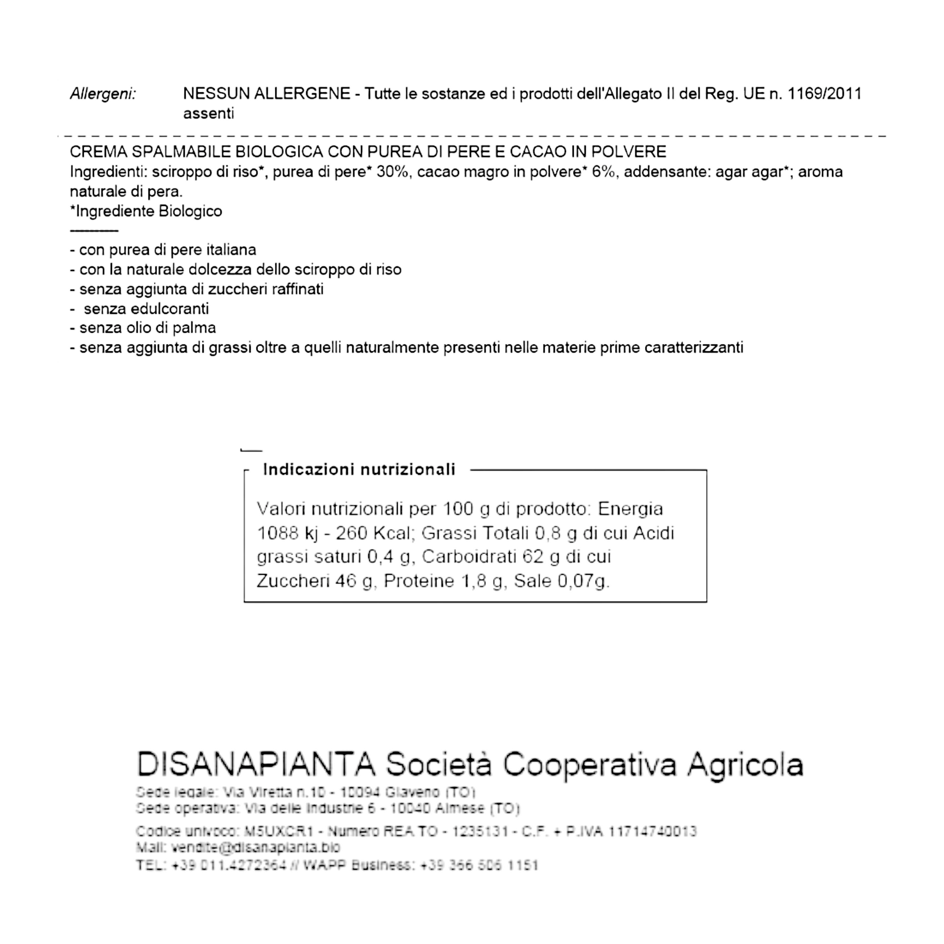 CREMA SPALMABILE PERA E CACAO BIO DI SANA PIANTA