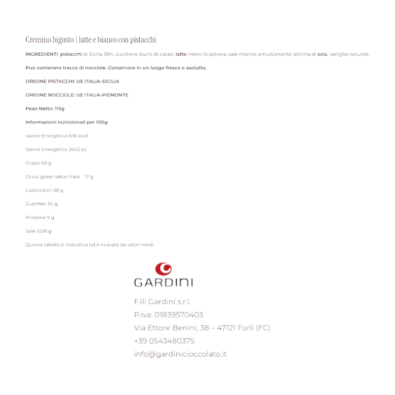 CREMINO LATTE BIANCO PISTACCHI GARDINI