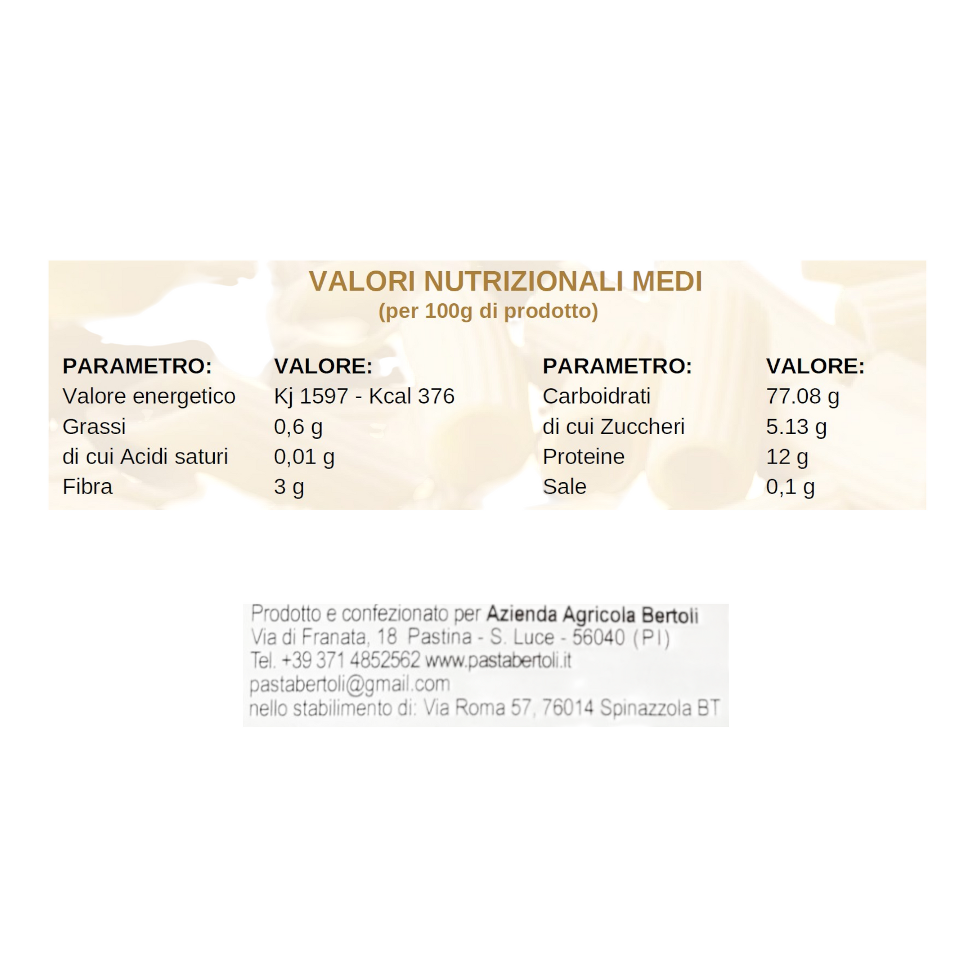 PASTA ARTIGIANALE GRANO DURO PACCHERI BIOLOGICI TRAFILA AL BRONZO