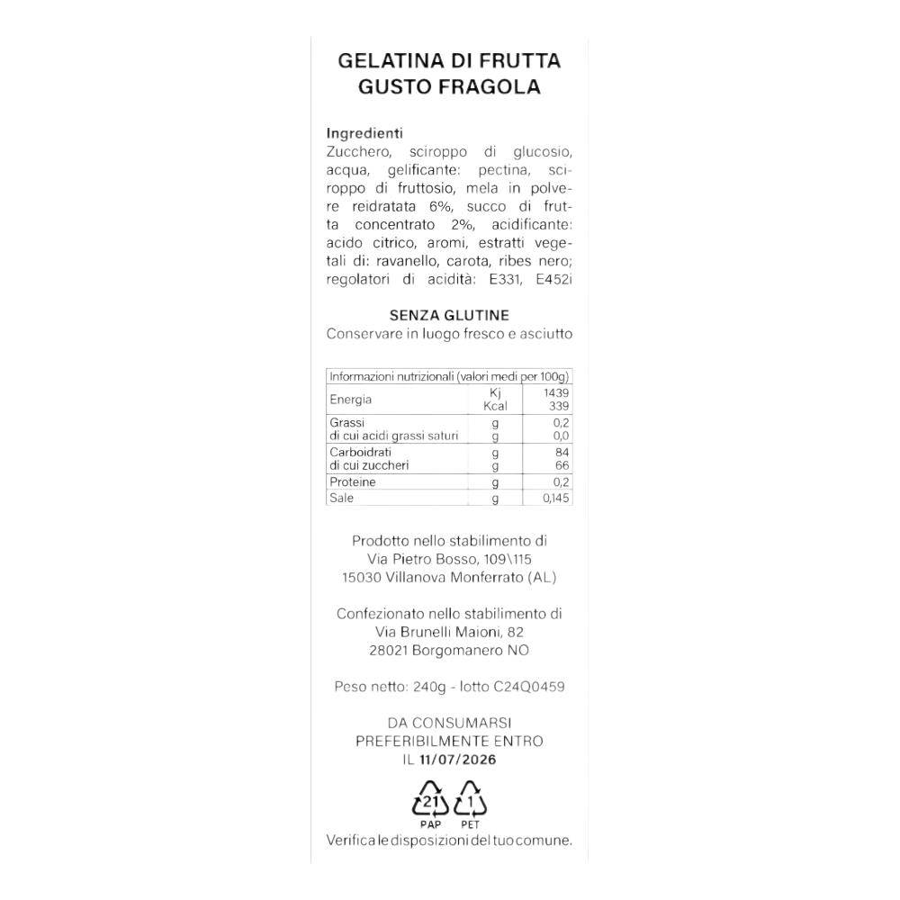 GELATINE ALLA FRUTTA GUSTO FRAGOLA CONFEZIONE REGALO 