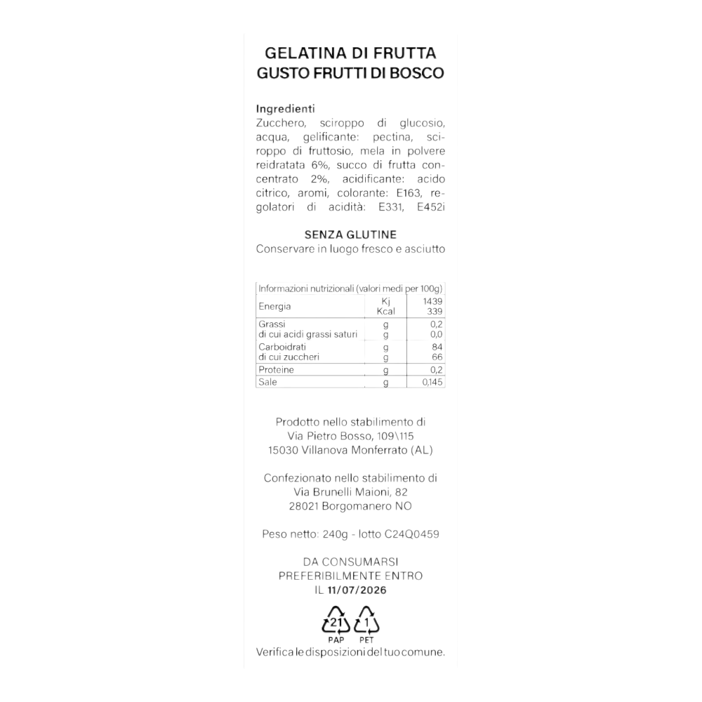 GELATINE ALLA FRUTTA GUSTO FRUTTI DI BOSCO CONFEZIONE REGALO