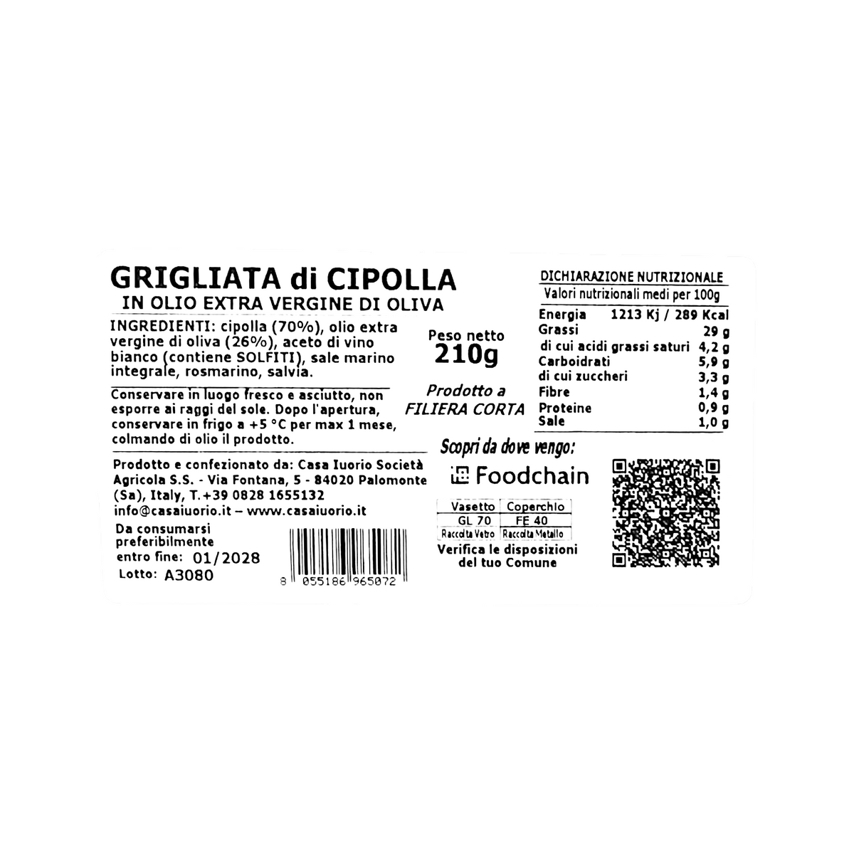 GRIGLIATA DI CIPOLLA RAMATA IN OLIO EXTRA VERGINE DI OLIVA CASA IUORIO