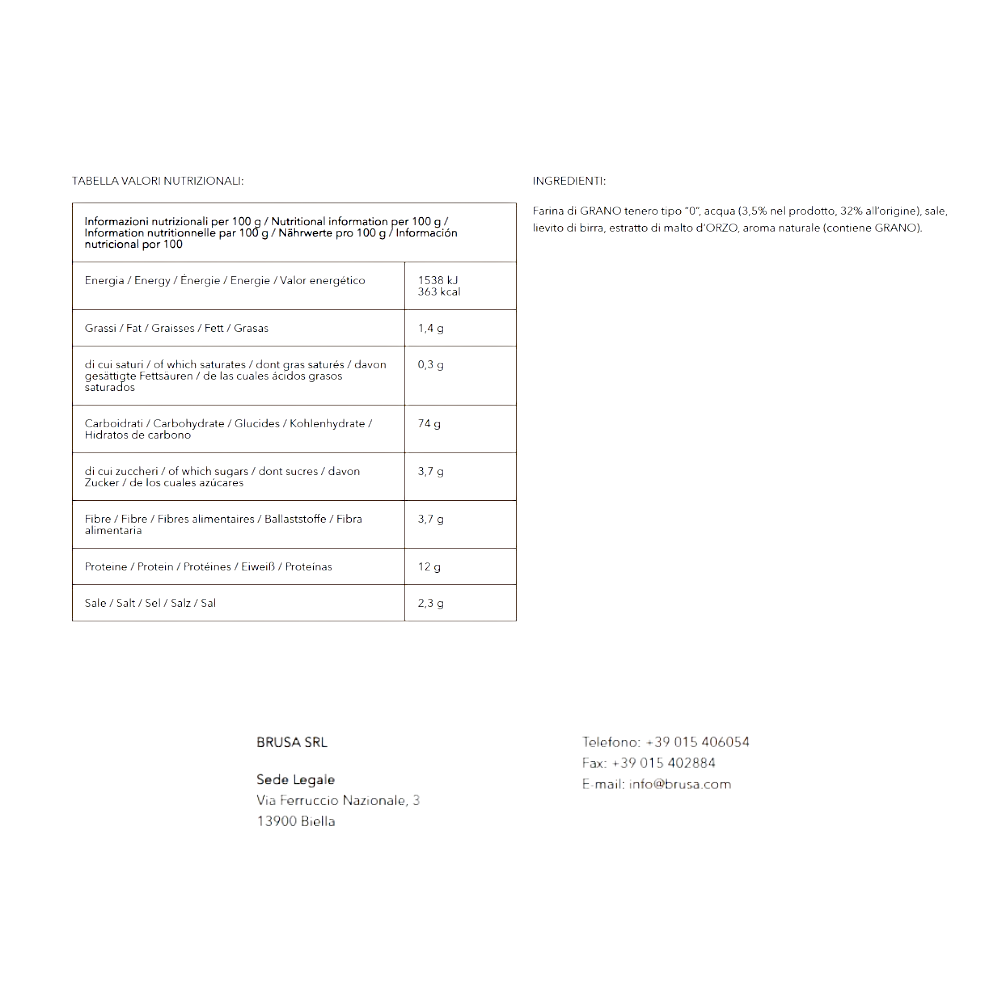 PIEDMONT GRISSINI STRETCHED WITHOUT FAT IN BRUSA WATER