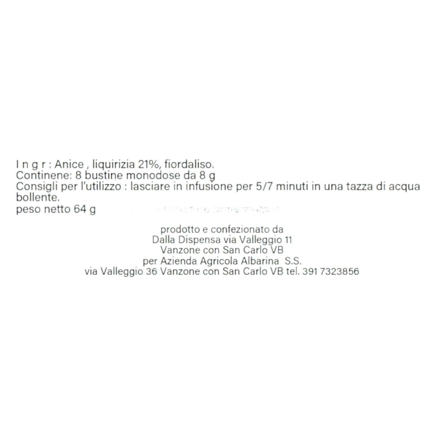 INFUSO ANICE, LIQUIRIZIA E FIORDALISO AZ. AGR. ALBARINA