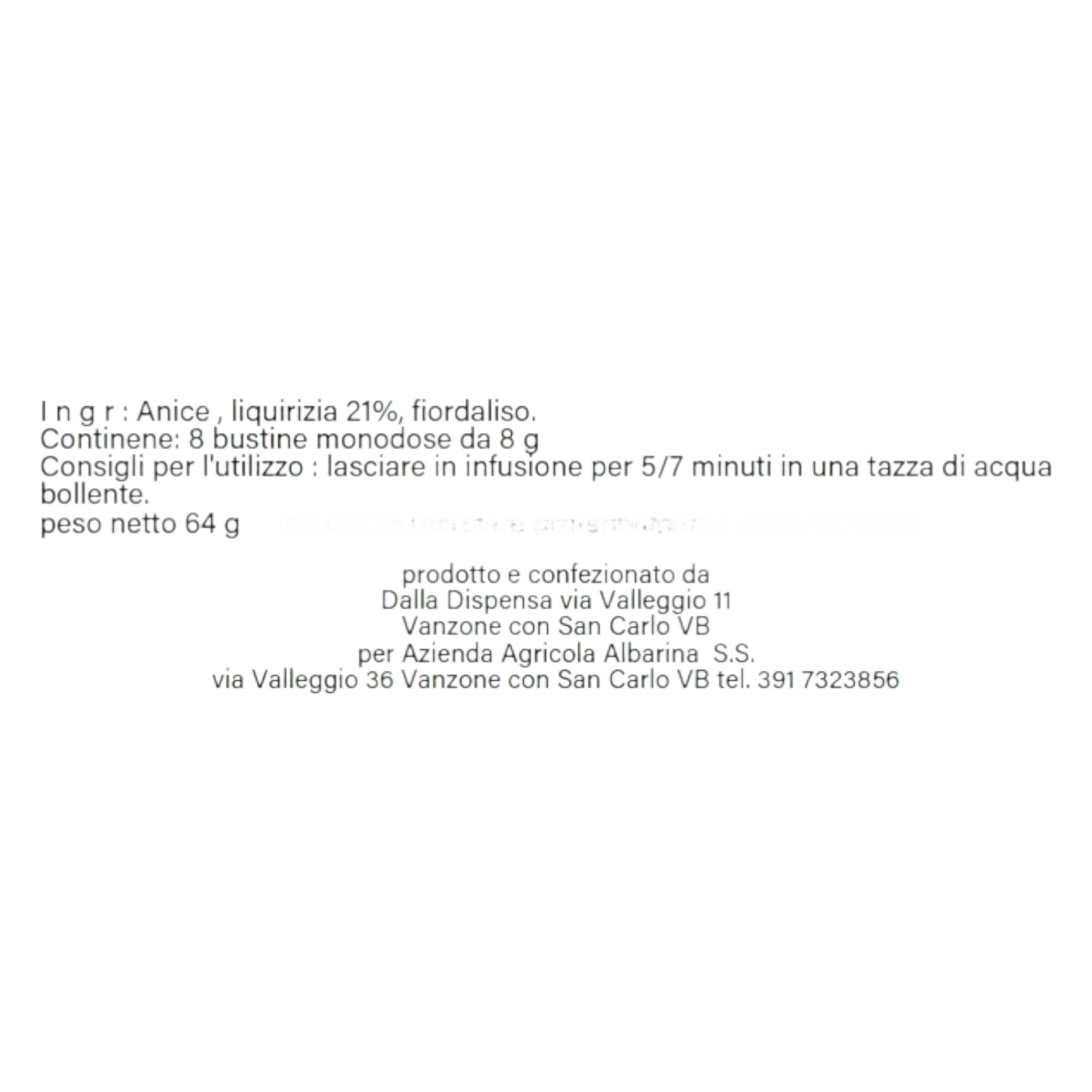 INFUSO ANICE, LIQUIRIZIA E FIORDALISO AZ. AGR. ALBARINA