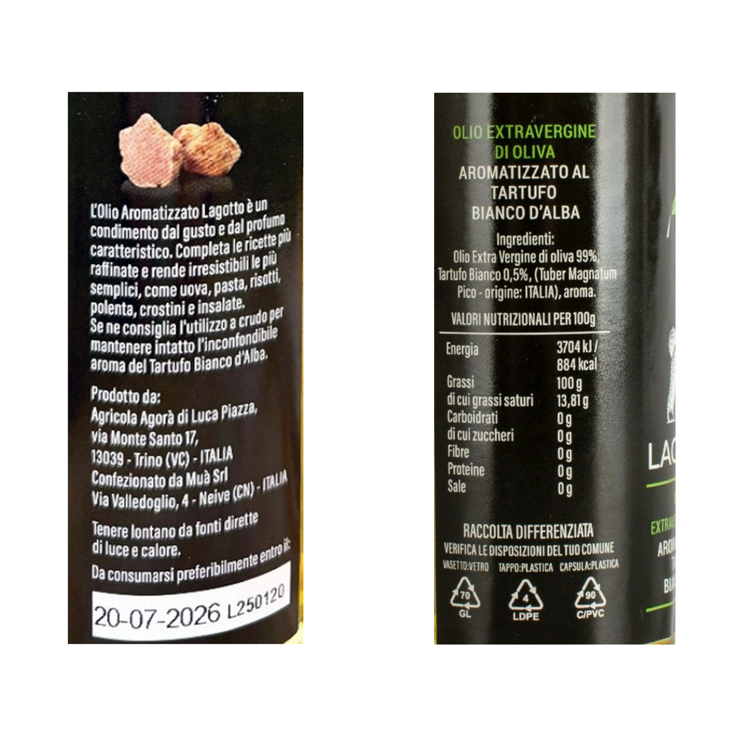 LAGOTTO OLIO EXTRAVERGINE DI OLIVA BIOLOGICO AROMATIZZATO AL TARTUFO BIANCO PIEMONTE