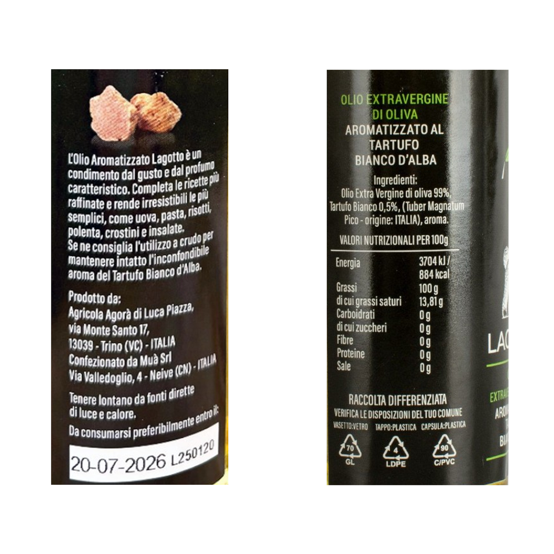 LAGOTTO OLIO EXTRAVERGINE DI OLIVA BIOLOGICO AROMATIZZATO AL TARTUFO BIANCO PIEMONTE