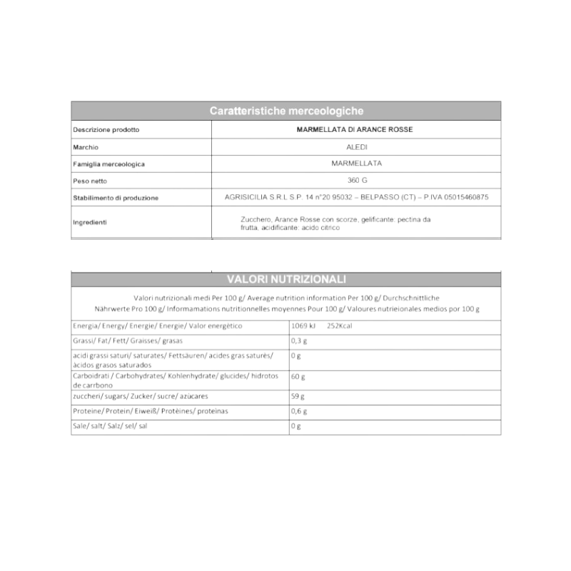 MARMELLATA ARANCE ROSSE SICILIA ALEDI