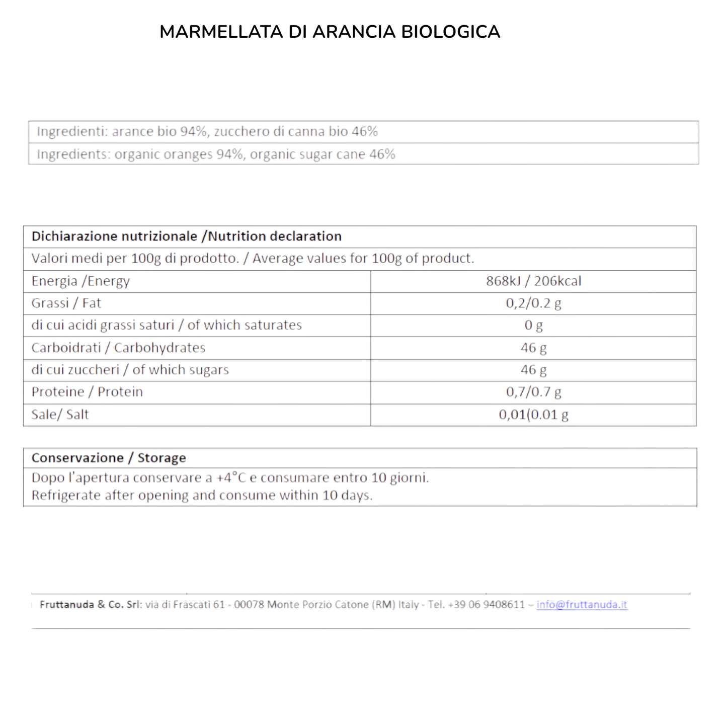 MARMELLATA DI ARANCIA BIO FRUTTANUDA