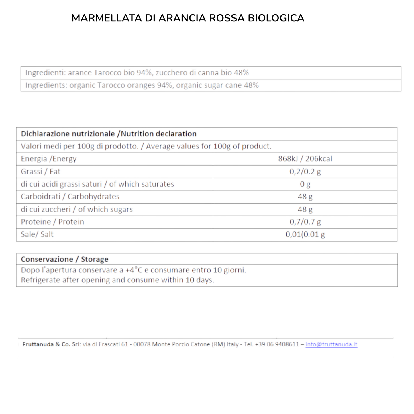 MARMELLATA DI ARANCIA ROSSA BIO FRUTTANUDA