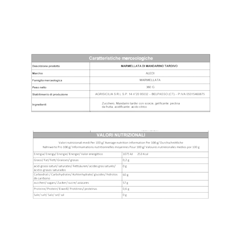 MARMELLATA DI MANDARINO TARDIVO ALEDI