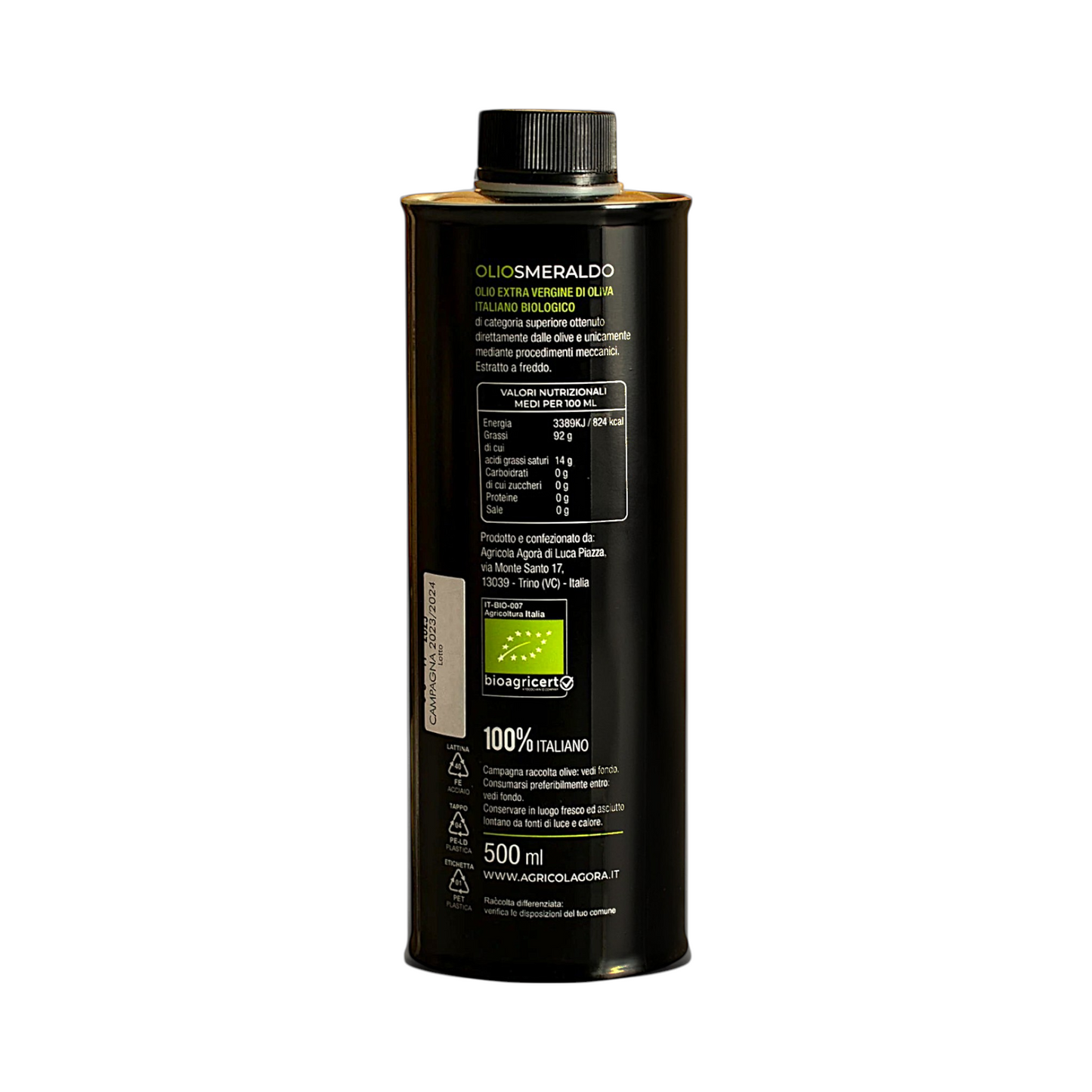 SMERALDO OLIO EXTRAVERGINE D'OLIVA BIOLOGICO PIEMONTE ETICHETTA INGREDIENTI E TABELLA NUTRIZIONALE
