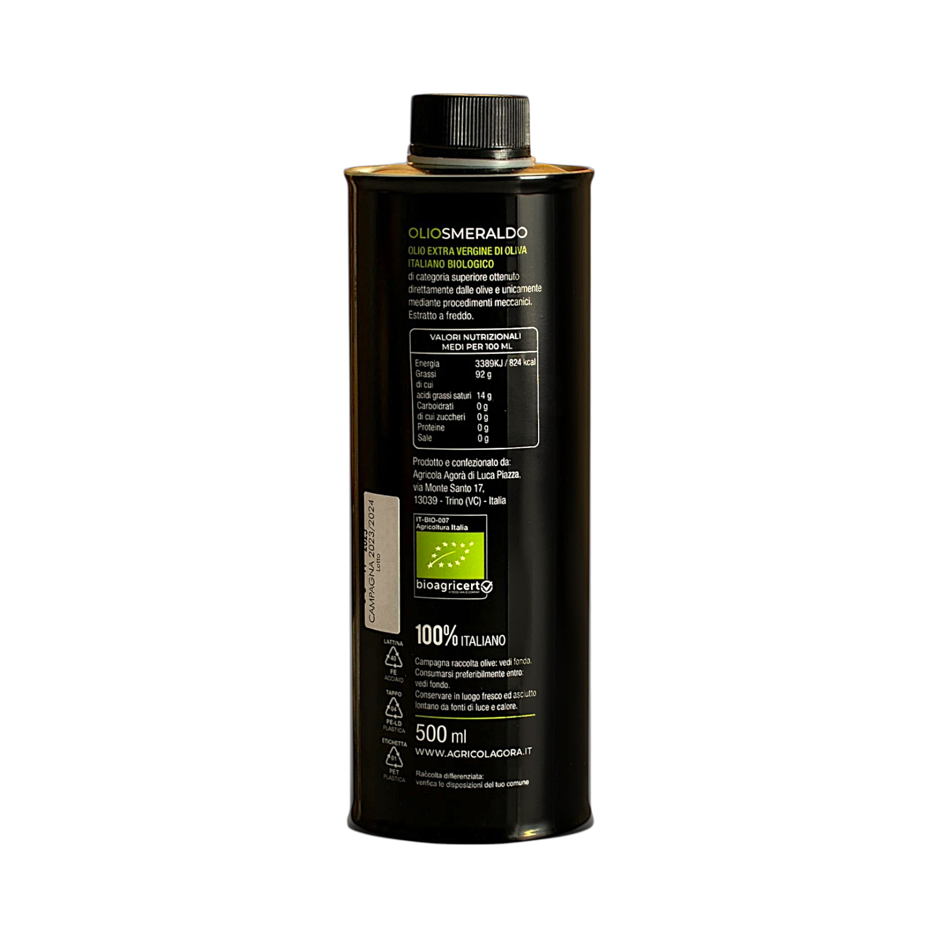 SMERALDO OLIO EXTRAVERGINE D'OLIVA BIOLOGICO PIEMONTE ETICHETTA INGREDIENTI E TABELLA NUTRIZIONALE