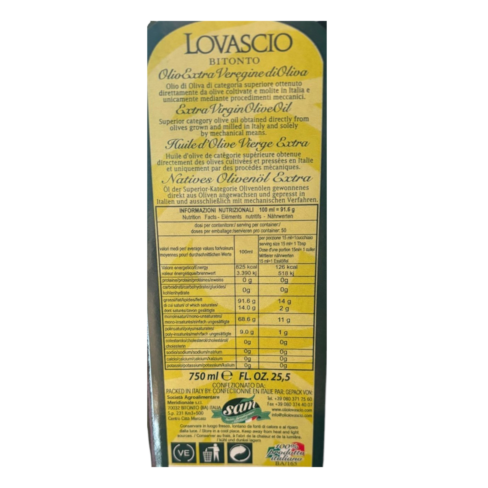 LOVASCIO OLIO EXTRAVERGINE D'OLIVA PUGLIA