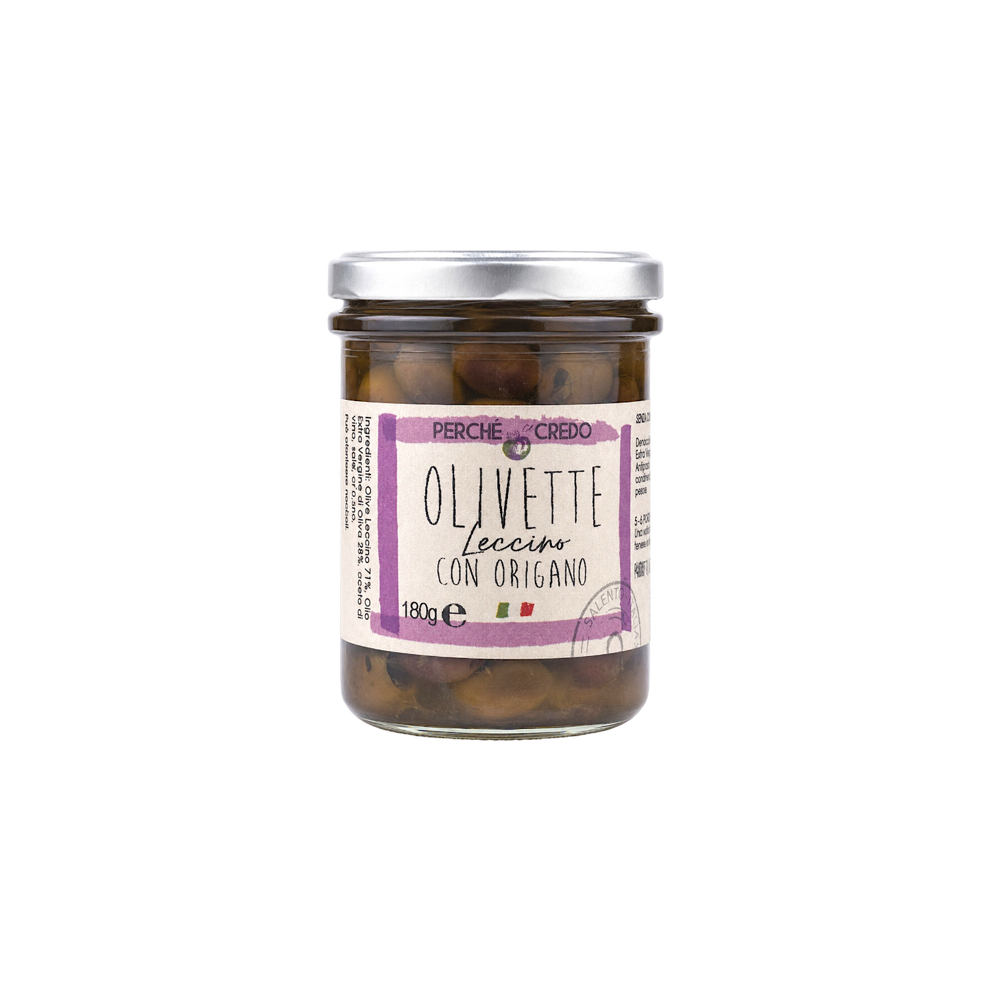 OLIVETTE “LECCINO” CON ORIGANO IN OLIO EXTRA VERGINE DI OLIVA PERCHE' CI CREDO