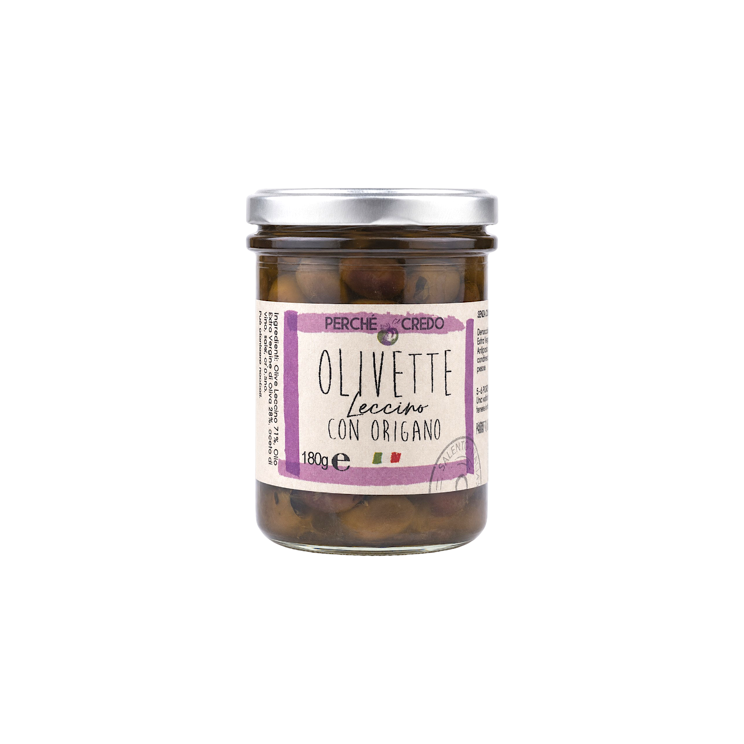 OLIVETTE “LECCINO” CON ORIGANO IN OLIO EXTRA VERGINE DI OLIVA PERCHE' CI CREDO