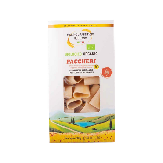 PASTA ARTIGIANALE GRANO DURO PACCHERI BIOLOGICI TRAFILATI AL BRONZO