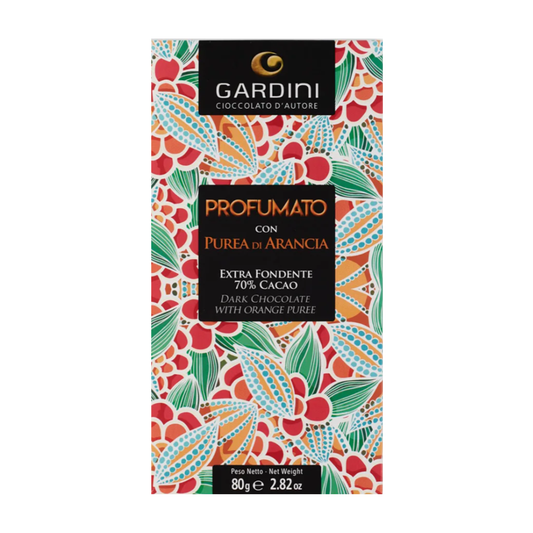 PROFUMATO – TAVOLETTA EXTRA-FONDENTE 70% CACAO CON PUREA DI ARANCIA GARDINI