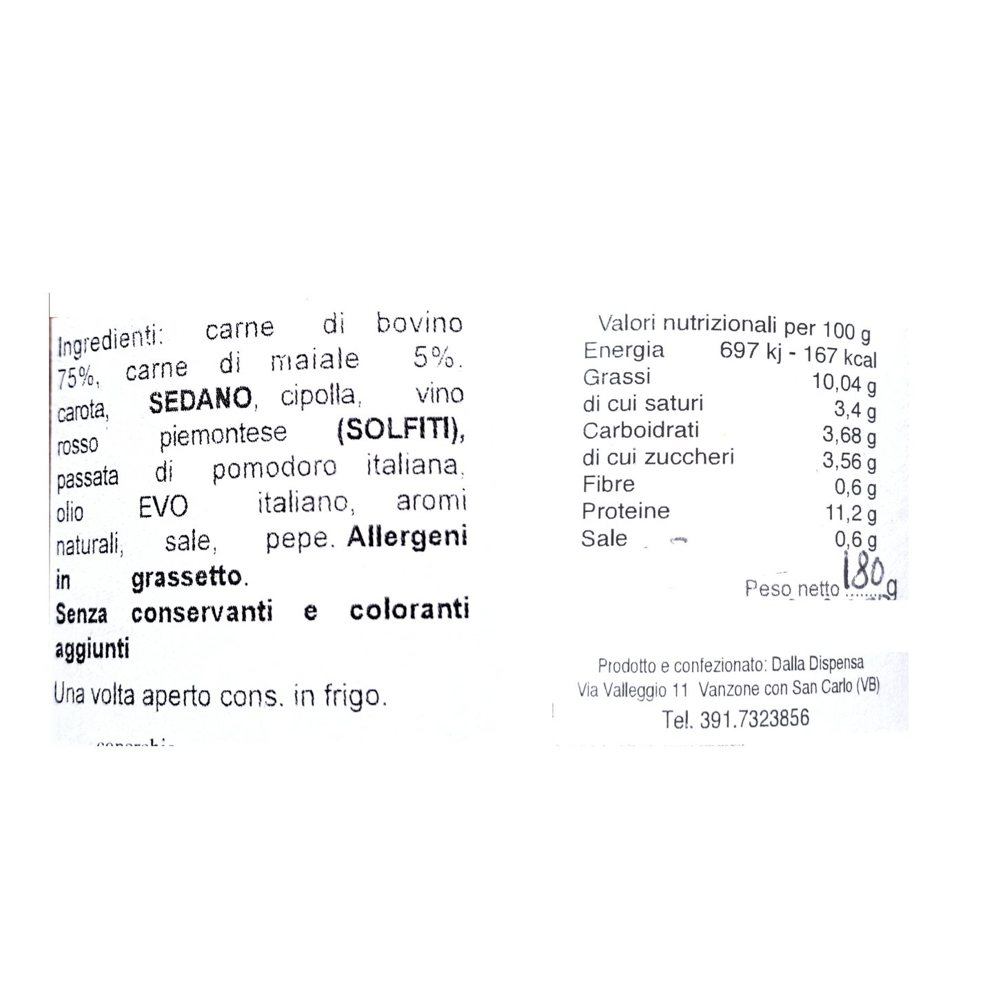 BOLOGNESE SAUCE FROM THE DISPENSA AZ AGR ALBARINA