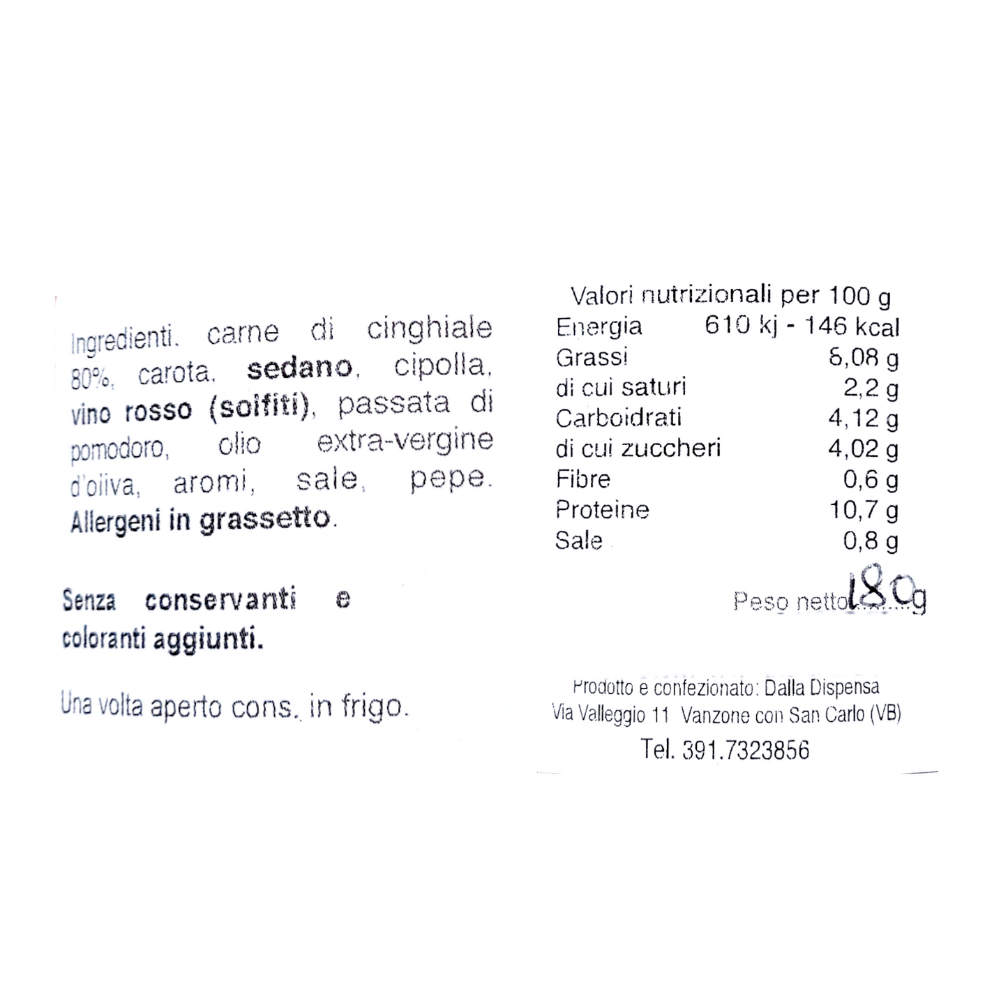 WILD BOAR SAUCE FROM THE DISPENSA AZ AGR ALBARINA