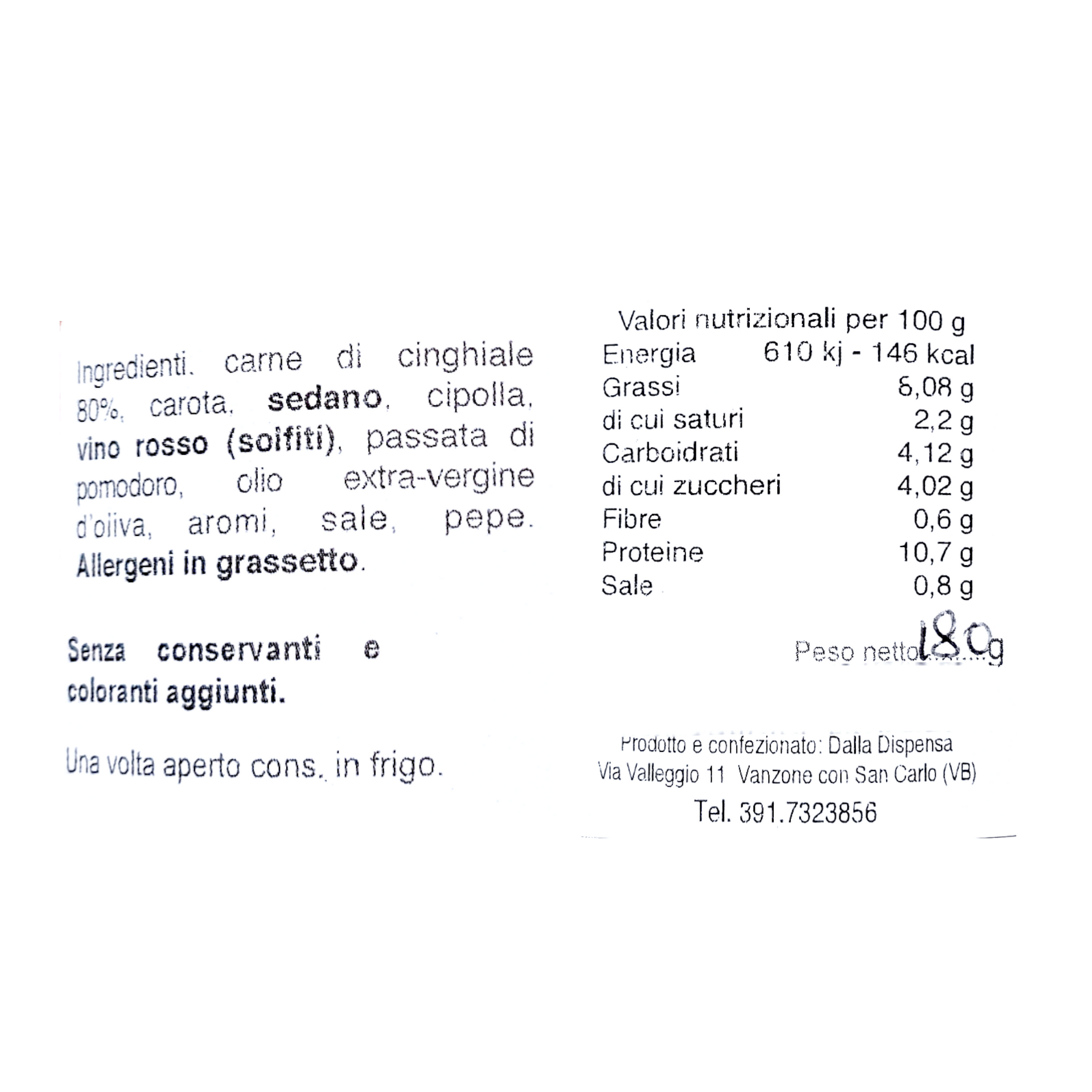 WILD BOAR SAUCE FROM THE DISPENSA AZ AGR ALBARINA