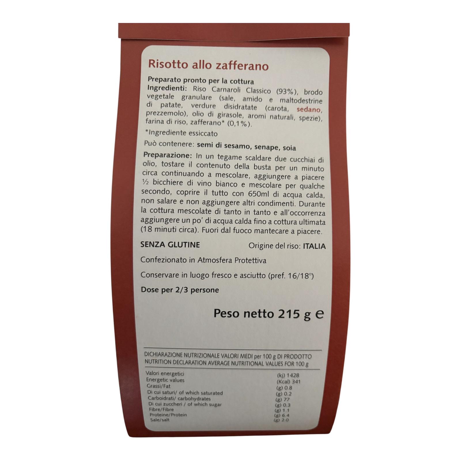 ETICHETTA INGREDIENTI E TABELLA NUTRIZIONALE RISOTTO ZAFFERANO