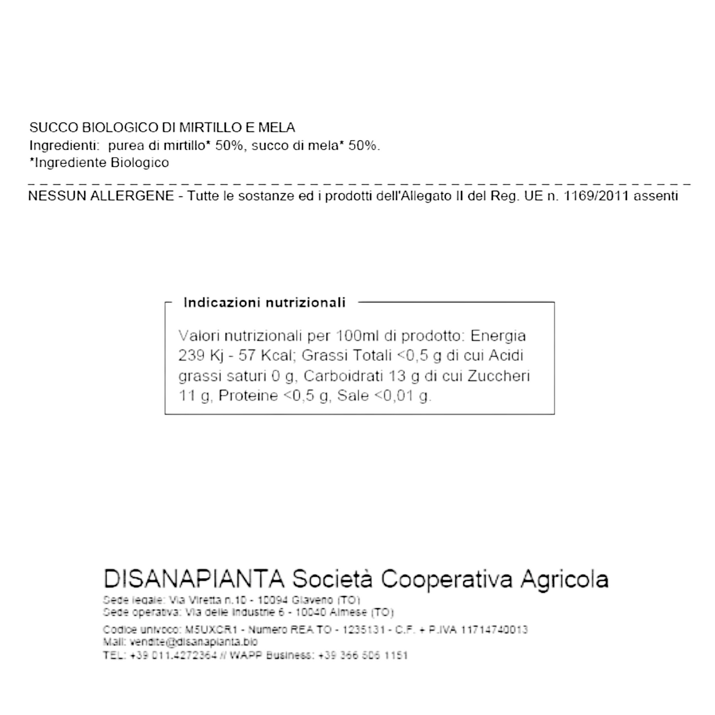SUCCO BIOLOGIO MIRTILLO DISANAPIANTA