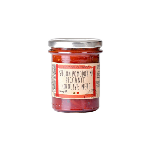 SUGO RUSTICO AI POMODORINI PICCANTE CON OLIVE NERE PERCHÉ CI CREDO