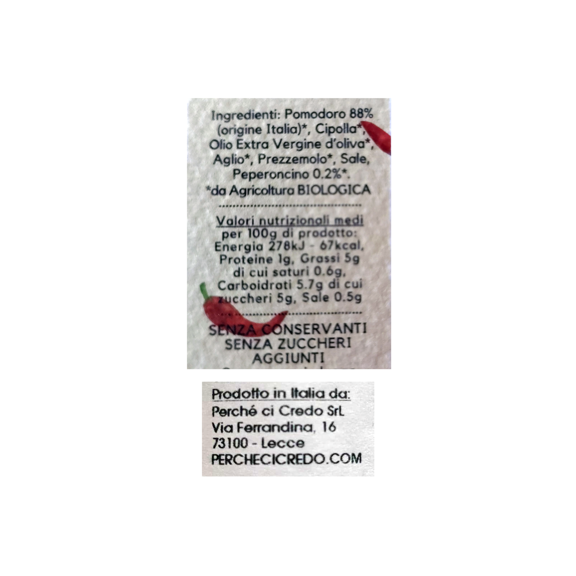 SUGO PRONTO PICCANTE BIOLOGICO PERCHÉ CI CREDO