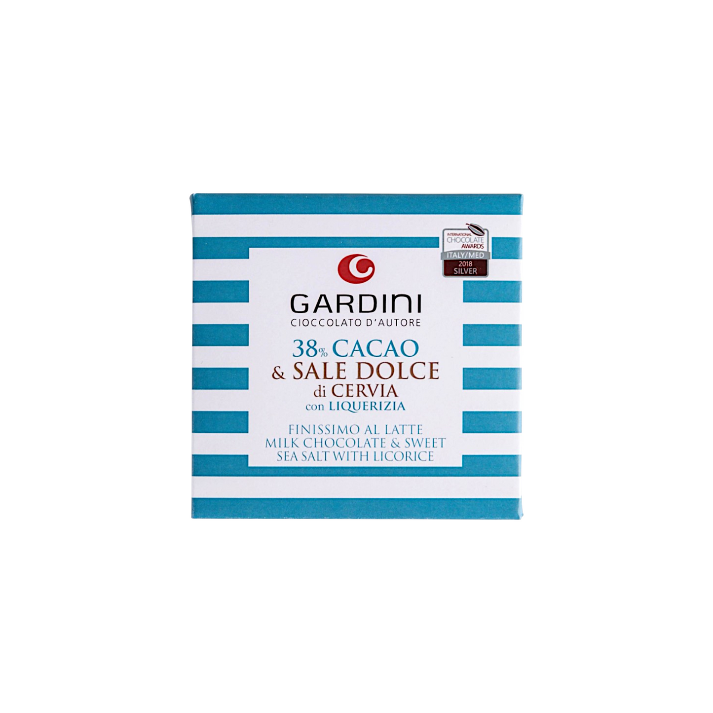 38% MILK CHOCOLATE BAR WITH SWEET CERVIA SALT AND GARDINI LIQUERIC